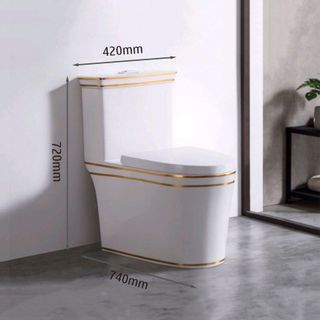 Bồn cầu 1 khối màu trắng viền vàng phong cách cổ điển mã T05V