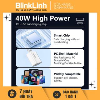 Củ cốc sạc nhanh pd40w 2 cổng Bao gồm 1 cổng USB và 1 cổng Type-C
