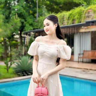 Đầm dự tiệc cao cấp với chất liệu tơ nến thêu mềm mại, sang trong,thanh lịch N56