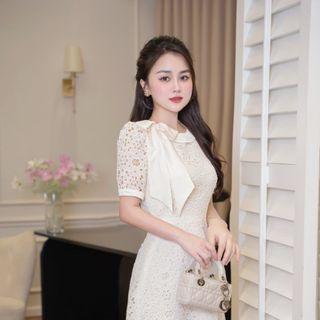 Đầm ren cổ nơ D2401008