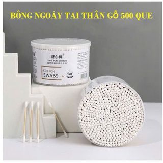 Hộp 500 cây tăm bông thân gỗ 2 đầu tròn