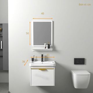 Bộ tủ lavabo treo tường mini màu trắng bằng nhôm cáp phù hợp nhà vệ sinh nhỏ mã T22TV