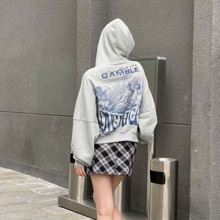 Áo Hoodie Zip Form Boxy chất vải nỉ lông cáo 420GSM In Hình Graphic Love Is Game Màu Xám Tiêu