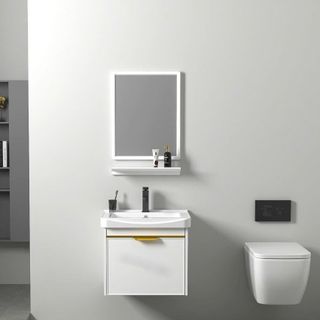 Bộ tủ lavabo treo tường mini màu trắng bằng nhôm cáp phù hợp nhà vệ sinh nhỏ mã T22TV