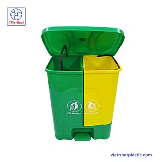 Thùng rác 2 ngăn, nắp bật, đạp chân- Thùng rác  2 ngăn phân loại rác dung tích 40 Lít. Hàng cao cấp Việt Nhật (8020)