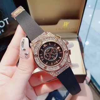 HOT DEAL ĐỒNG HỒ NAM NỮ THỜI TRANG HUB DÂY CAO SU MẶT TRÒN GIẢ CƠ GẮN ĐÁ 7