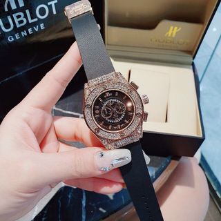 HOT DEAL ĐỒNG HỒ NAM NỮ THỜI TRANG HUB DÂY CAO SU MẶT TRÒN GIẢ CƠ GẮN ĐÁ 7
