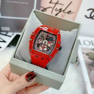 ĐỒNG HỒ NAM CAO CẤP GUE S MẶT CHỮ NHẬT CHONOGRAP DÂY CAO SU MÀU ĐỎ