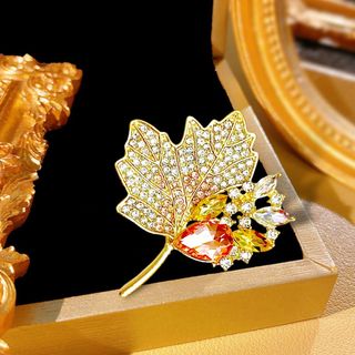 Ghim Cài Áo Hình lá Phong vàng Thời Trang Đính Đá 5cm dành cho nam nữ