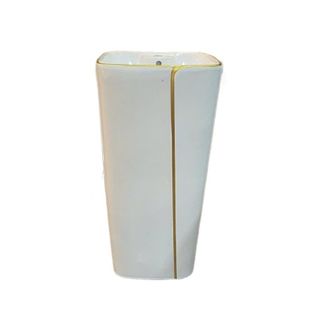 Lavabo đặt sàn kiểu trụ đứng xám viền vàng và các màu khác để lựa chọn