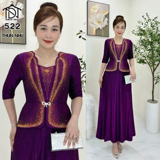 Đầm liền MAXI dạ hội trung niên chất nhũ kim sa co giãn cực tốt cho mẹ dự tiệc sang trọng bigsize 80KG M522