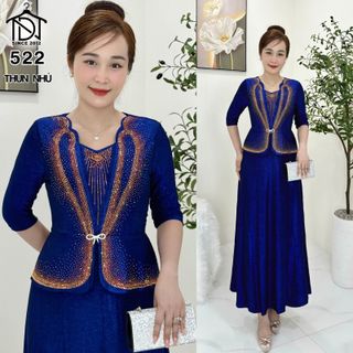 Đầm liền MAXI dạ hội trung niên chất nhũ kim sa co giãn cực tốt cho mẹ dự tiệc sang trọng bigsize 80KG M522