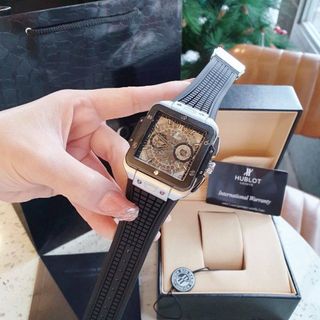 ĐỒNG HỒ NAM TRUNG CẤP HUB MẶT CHONOGRAP VUÔNG DÂY SILICON 4