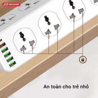 Ổ điện đa năng Drapow SK28 10 cổng 220v + sạc nhanh điện thoại