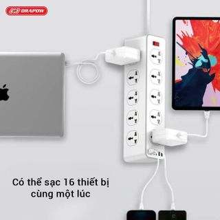 Ổ điện đa năng Drapow SK28 10 cổng 220v + sạc nhanh điện thoại