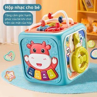 Hộp âm nhạc đa năng cho bé có 6 mặt kết hợp thả hình khối, nhạc tiếng Anh, đồ chơi giáo dục sớm cho trẻ-Pooh giá sỉ