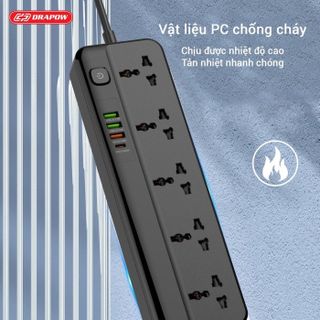 Ổ điện đa năng Drapow SK29 ,5 ổ cắm điện 220v + 3 usb A + 1 Type C sạc nhanh 20W