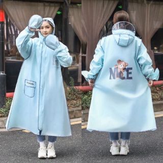 Áo mưa thời trang in hình gấu có khoá kéo tiện lợi