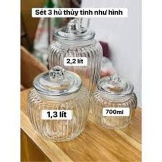 Sét 3 hũ thuỷ tinh hàng dày dặn thuỷ tinh trong suất nhỡ