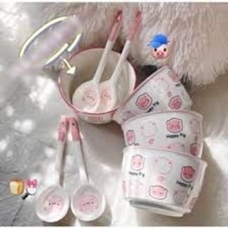 Bát sứ có tay cầm họa tiết Dâu tây và đào dễ thương - Bát ăn salad, hoa quả và thức ăn nhẹ siêu tiện lợi