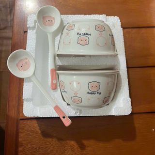 Bát sứ có tay cầm họa tiết Dâu tây và đào dễ thương - Bát ăn salad, hoa quả và thức ăn nhẹ siêu tiện lợi