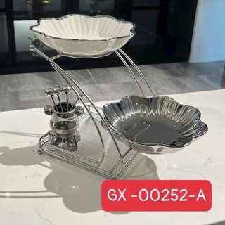 Đĩa sứ 3 tầng kèm dĩa ăn hoa quả, khay đựng đồ ăn trái cây phòng khách gia đình