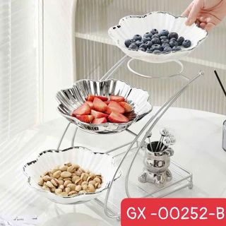 Đĩa sứ 3 tầng kèm dĩa ăn hoa quả, khay đựng đồ ăn trái cây phòng khách gia đình - SOFTHOME 7