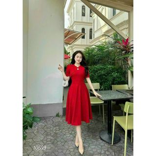 Váy dự tiệc tay ngắn dáng xoè chất liệu cotton lạnh dày dặn mềm mại che khuyết điểm tốt N57