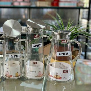 Bình Nước Thủy Tinh Chịu Nhiệt Đựng Nước Cao Cấp Deli, Có Nắp Inox 304 1300ML