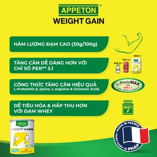 [Tặng 1 cân điện tử] Combo 4 lon Sữa Tăng Cân Appeton Weight Gain hương Vani - Lon 450g