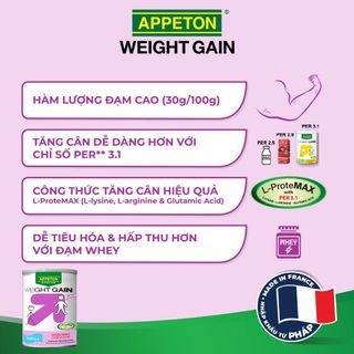 [Tặng 1 bình nước và 1 cân điện tử] Combo 6 lon Sữa Tăng Cân Appeton Weight Gain Junior cho Trẻ Em hương Vanila - Lon 450g