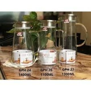 Bình Nước Thủy Tinh Chịu Nhiệt Đựng Nước Cao Cấp Deli, Có Nắp Inox 304 1800ML