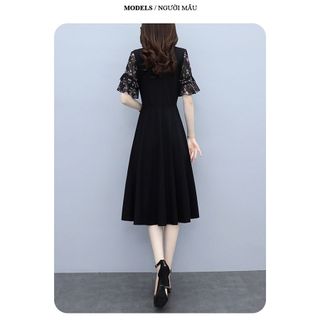 Đầm trung niên trẻ trung cho mẹ sang trọng bigsize cao cấp dự tiệc thiết kế dáng xòe, chất liệu Lụa mango phối voan. K03