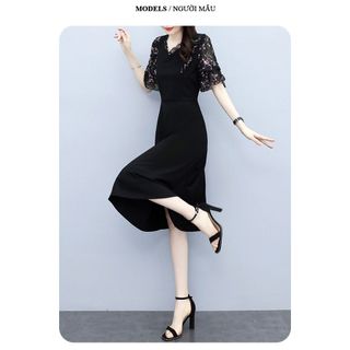 Đầm trung niên trẻ trung cho mẹ sang trọng bigsize cao cấp dự tiệc thiết kế dáng xòe, chất liệu Lụa mango phối voan. K03