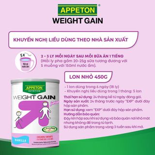 [Tặng 1 cân điện tử] Combo 4 lon Sữa Tăng Cân Appeton Weight Gain Junior cho Trẻ Em hương Vanila - Lon 450g