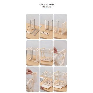 Kệ Nhựa Úp Chén Dĩa 2 Tầng Kèm Khay