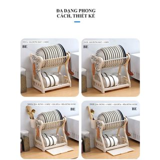 Kệ Nhựa Úp Chén Dĩa 2 Tầng Kèm Khay