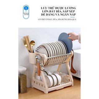 Kệ Nhựa Úp Chén Dĩa 2 Tầng Kèm Khay