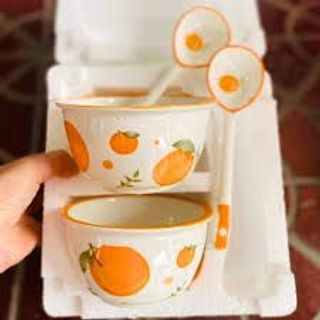 Bộ 2 bát sứ cam kèm thìa