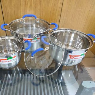 Bộ nồi Cookery Inox 201 - Quai silicon 5 đáy (16- 20- 24)