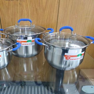 Bộ nồi Cookery Inox 201 - Quai silicon 5 đáy (16- 20- 24)