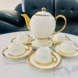 Bộ ấm trà sứ trắng viền vàng phong cách Châu âu cao cấp. giá sỉ