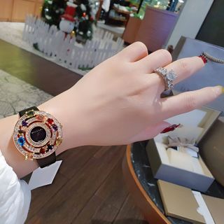 ĐỒNG HỒ NỮ CAO CẤP B V L DÂY DA LỤA MẶT VIỀN ĐÁ MÀU SANG TRỌNG 3