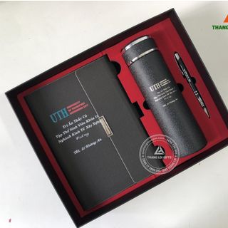 Set quà tặng (Sổ + Bình giữ nhiệt + Bút ký) In khắc theo yêu cầu