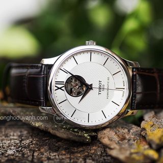 ĐỒNG HỒ NAM CƠ SIÊU CẤP TISỌT DÂY DA KÍNH SAPHIRE LỘ MÁY MẶT TRẮNG VIỀN BẠC 3