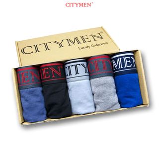Hộp 5 Quần Lót Nam Vải Cotton 4 Chiều Lưng Dệt Chữ CITYMEN - Xưởng May - Bán Sỉ