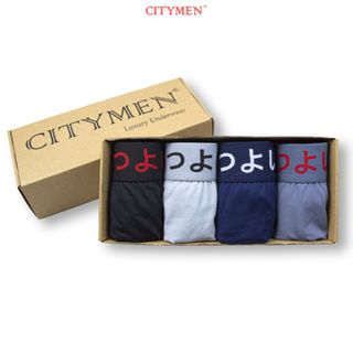 Hộp 4 Quần Lót Nam Boxer Vải Thun Lạnh 4 Chiều Lưng Dệt Chữ Nhật Bản - Xưởng May - Bán Sỉ