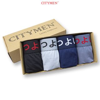 Hộp 4 Quần Lót Nam Boxer Vải Thun Lạnh 4 Chiều Lưng Dệt Chữ Nhật Bản - Xưởng May - Bán Sỉ