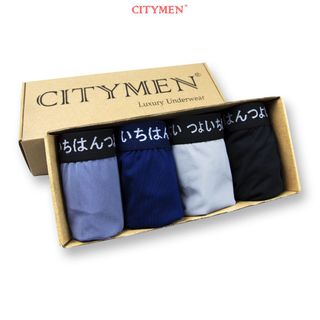 Hộp 4 Quần Lót Nam Boxer Vải Thun Lạnh 4 Chiều Lưng Dệt Chữ Nhật Bản 2.5cm - Xưởng May - Bán Sỉ