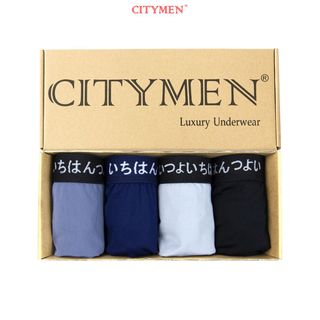 Hộp 4 Quần Lót Nam Boxer Vải Thun Lạnh 4 Chiều Lưng Dệt Chữ Nhật Bản 2.5cm - Xưởng May - Bán Sỉ
